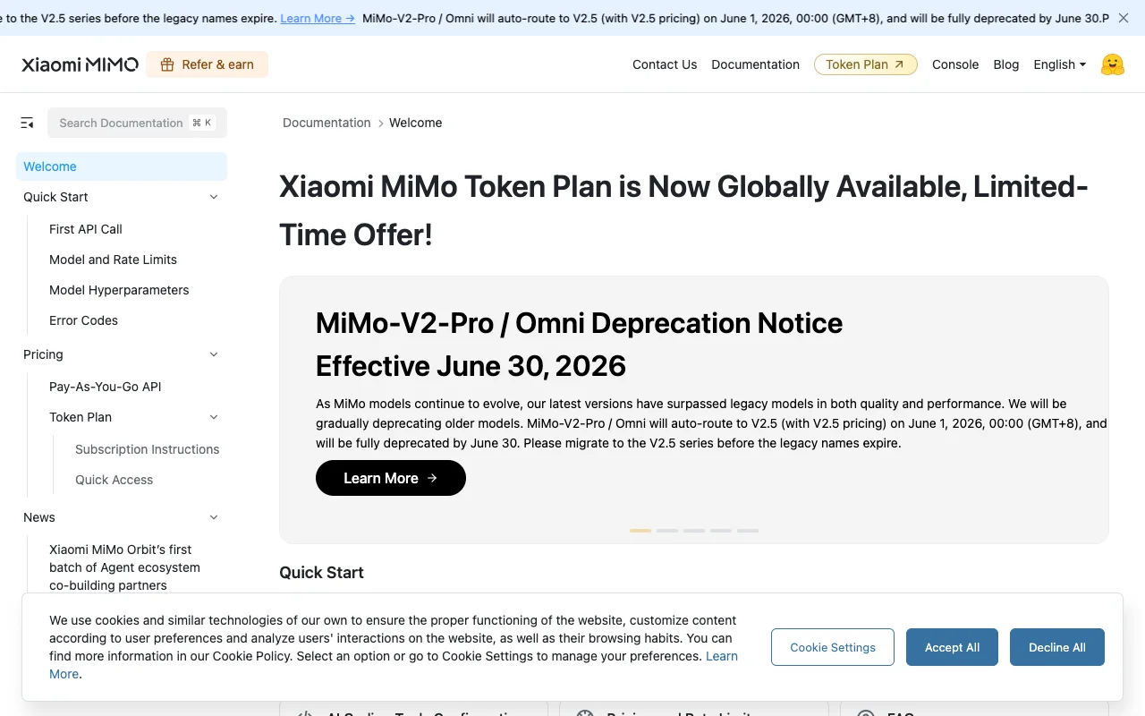 Xiaomi Token Plan (Europe) website